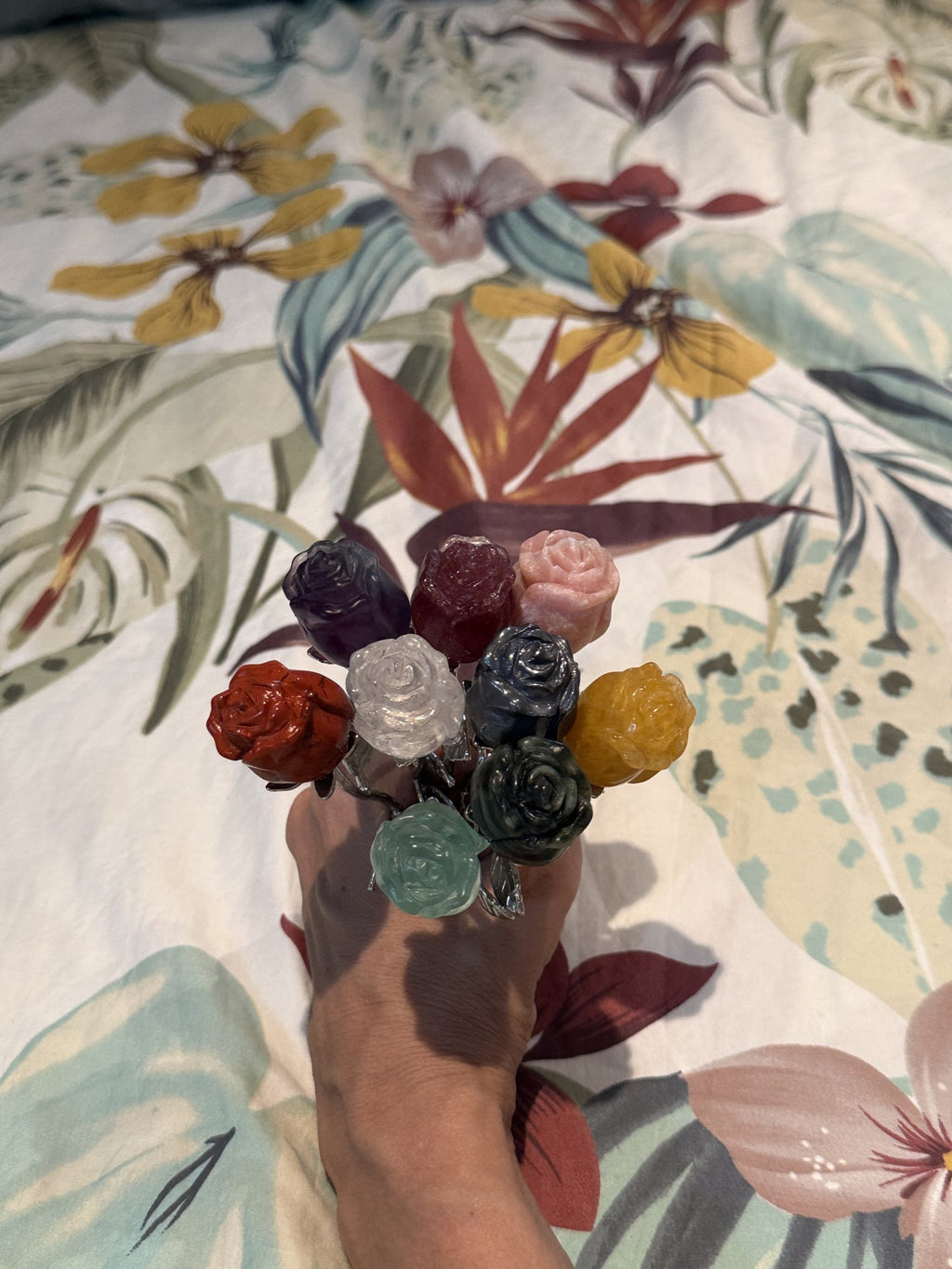 Mixed Gemstone Rose Bouquet (silver stems)
