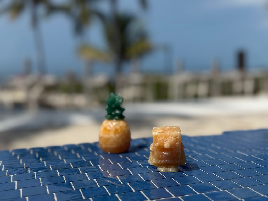 Honey Calcite Spongebob Carving