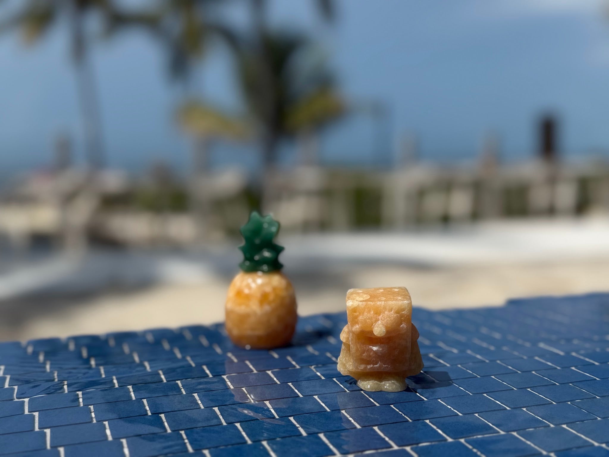 Honey Calcite Spongebob Carving