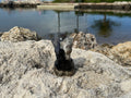 Volcanic agate female figure with white quartz cap, front