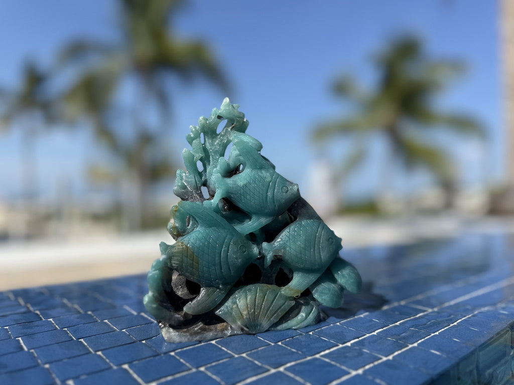 Caribbean Calcite Fish School Pyramid Carving