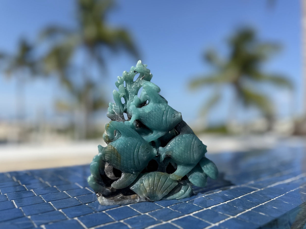 Caribbean Calcite Fish School Pyramid Carving