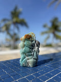 Caribbean Calcite Reef Tower Carving — Amber Goldfish
