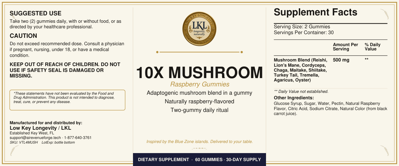 LKL 10X Mushroom Gummies — Raspberry (60 gummies)