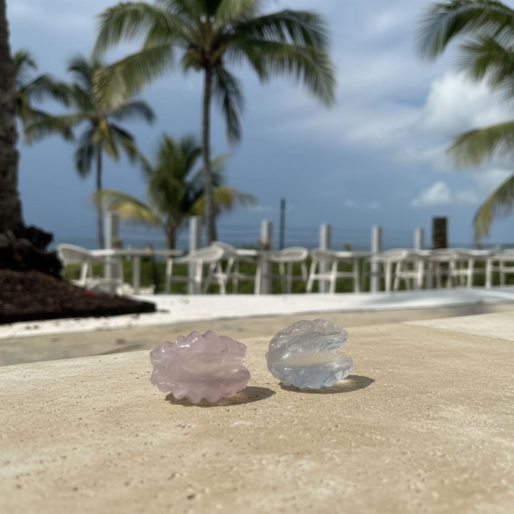 Cat's Eye Scallop Carving lifestyle photo — Florida Keys poolside