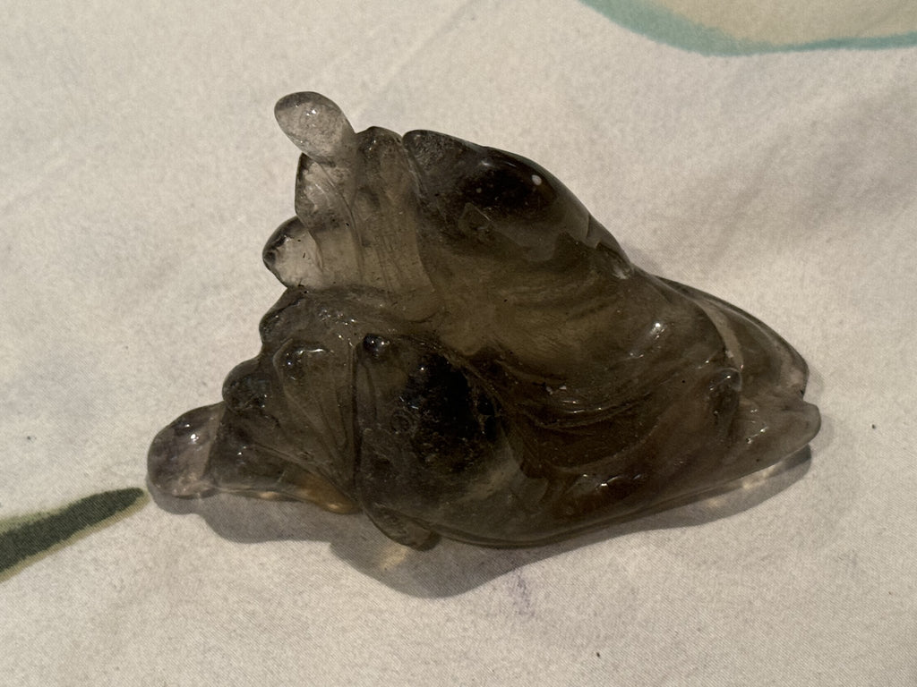 Libyan desert glass dolphin carving angle two