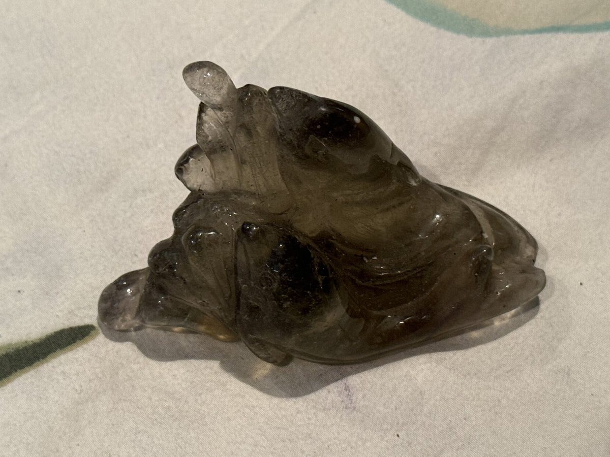 Libyan desert glass dolphin carving angle two